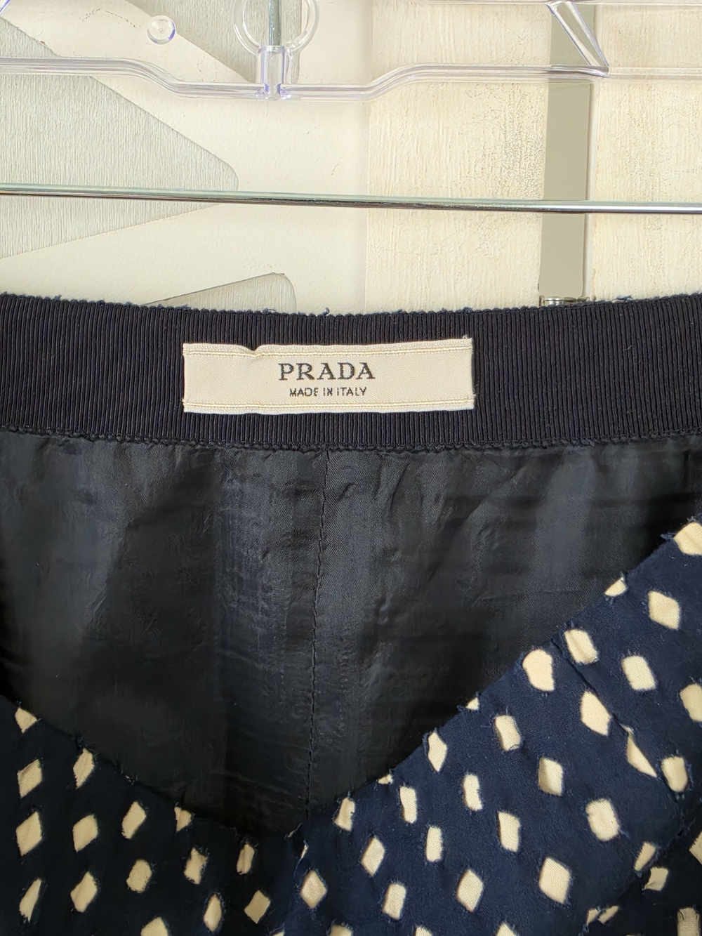 Prada Navy A-Line Skirt with Cream Dot Pattern - Picture 8 of 9